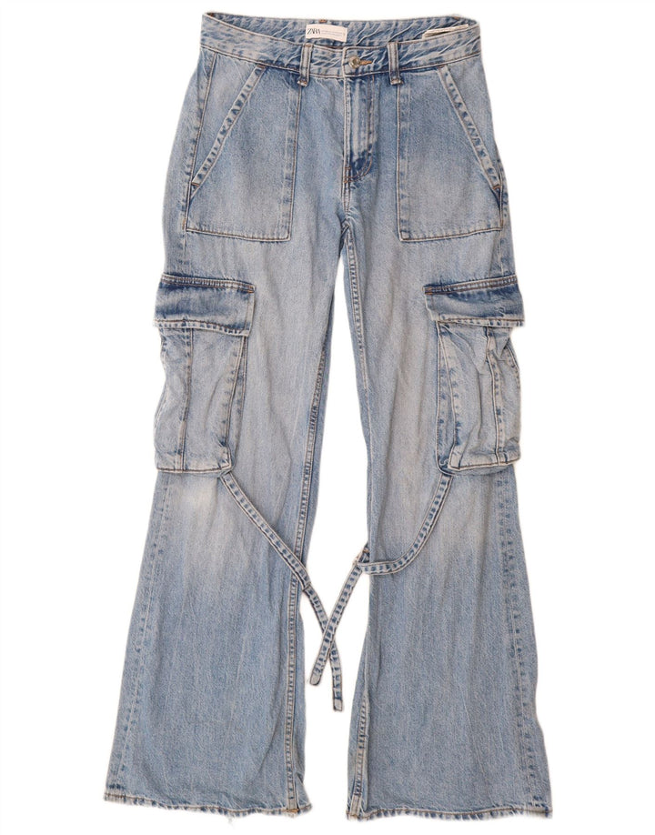 ZARA Damen Cargo Flared Jeans EU 34 2XS W24 L32 Blaue Baumwolle