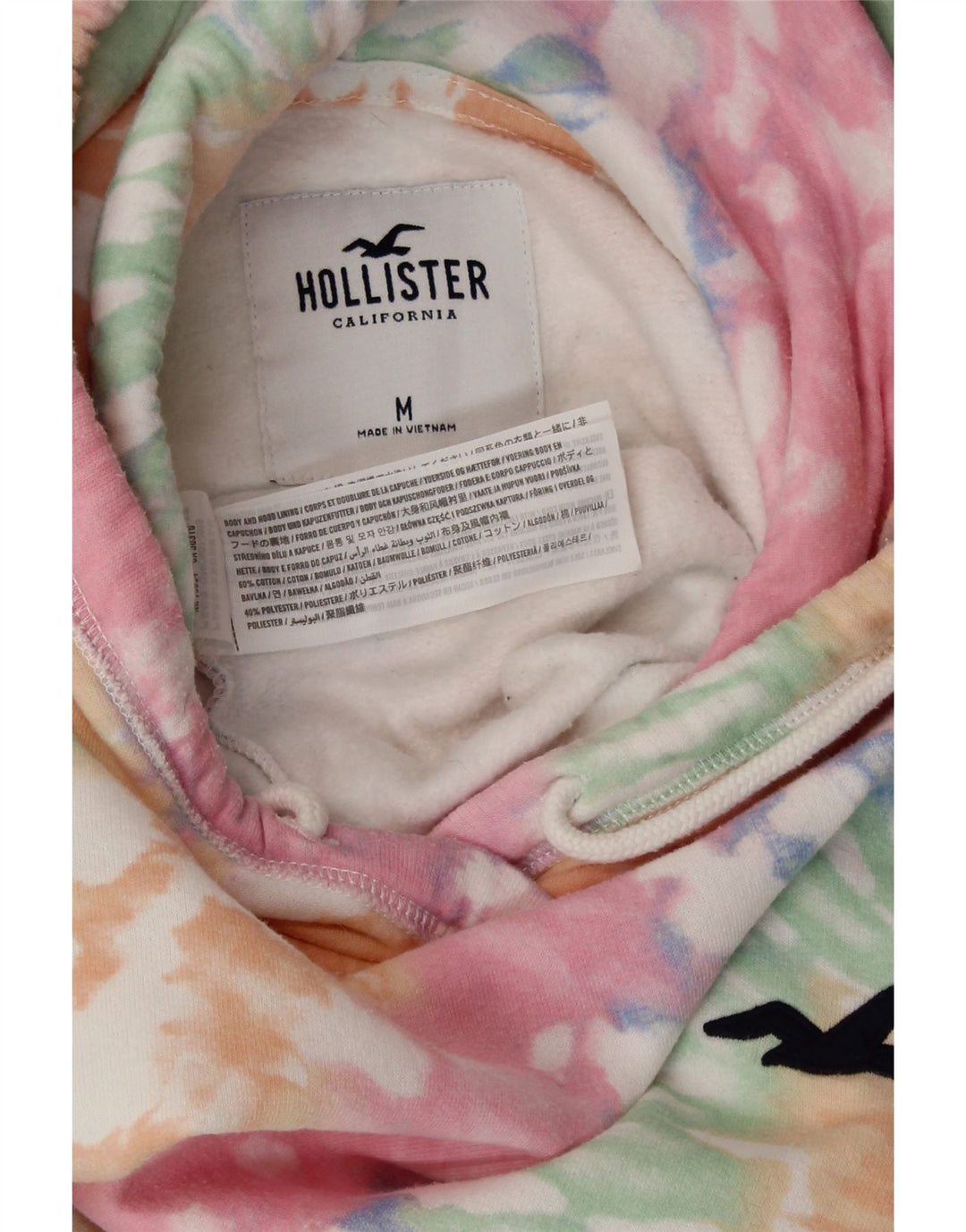 HOLLISTER Damen-Kapuzenpullover mit Grafik, UK 14, mittelmehrfarbig, Batikfärbung