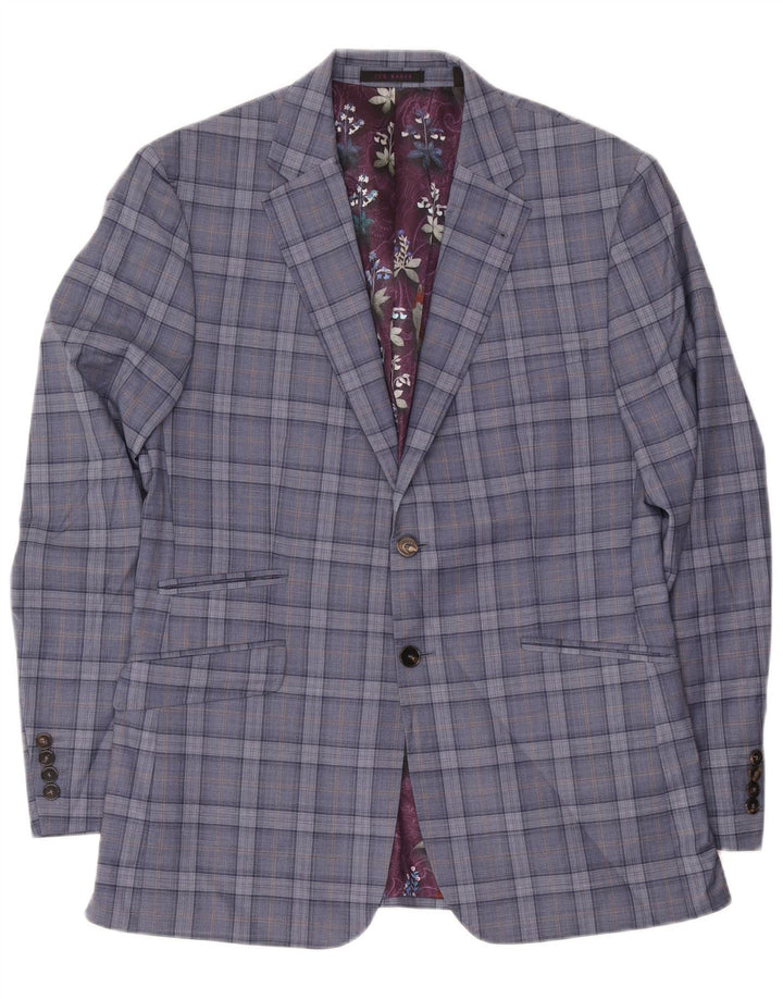 Ted Baker Herren-Blazer mit 2 Knöpfen, UK 42, XL, blau karierte Wolle
