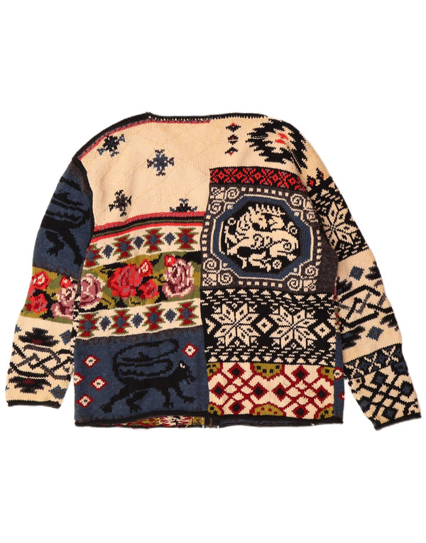 Vintage Womens Graphic Cardigan Sweater UK 10 Small Multicoloured Bohemian