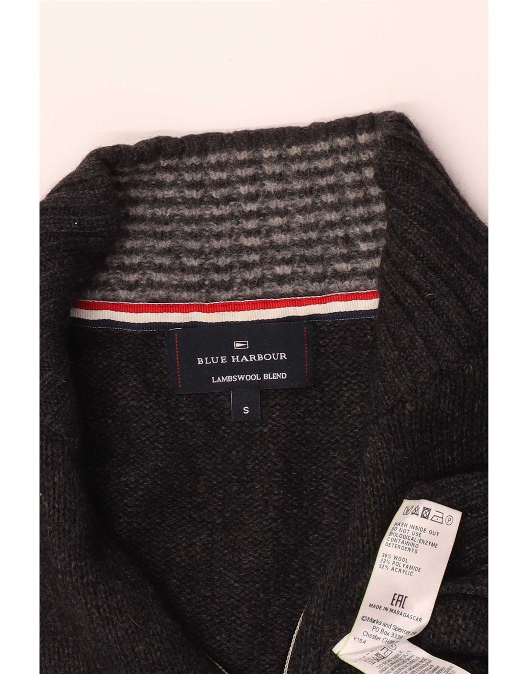Marks & Spencer Herren Blauer Harbor-Pullover mit Reißverschluss am Hals, Größe S, Grau