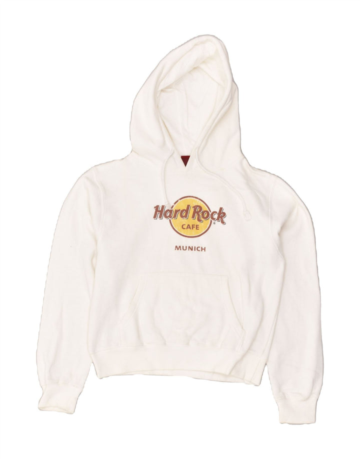 HARD ROCK CAFE Womens Munich Graphic Hoodie Jumper UK 10 Small White | Vintage Hard Rock Cafe | Thrift | Second-Hand Hard Rock Cafe | Used Clothing | Messina Hembry 