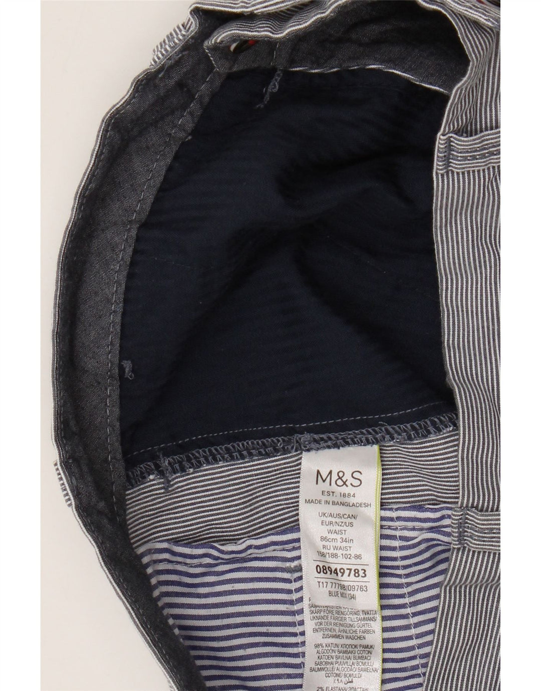 Marks & Spencer Herren-Chinoshorts W34, große blaue Nadelstreifen-Baumwolle