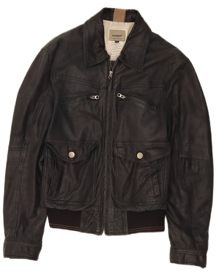 Conbipel Herren Bomber-Lederjacke IT 48 Mittelschwarzes Leder