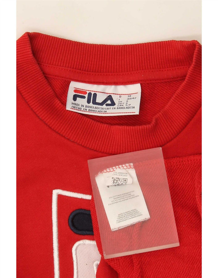 Fila Womens Graphic Oversized Sweatshirt Pullover UK 10 Small Rote Baumwolle