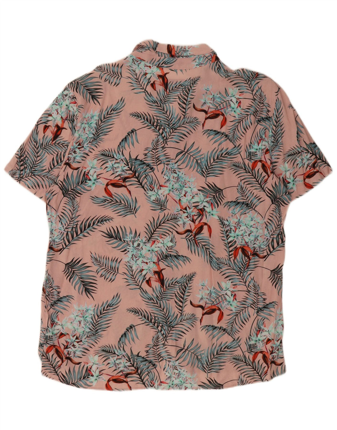 PULL & BEAR Herren Kurzarmhemd XL Rosa Blumen Viskose Hawaiianisch