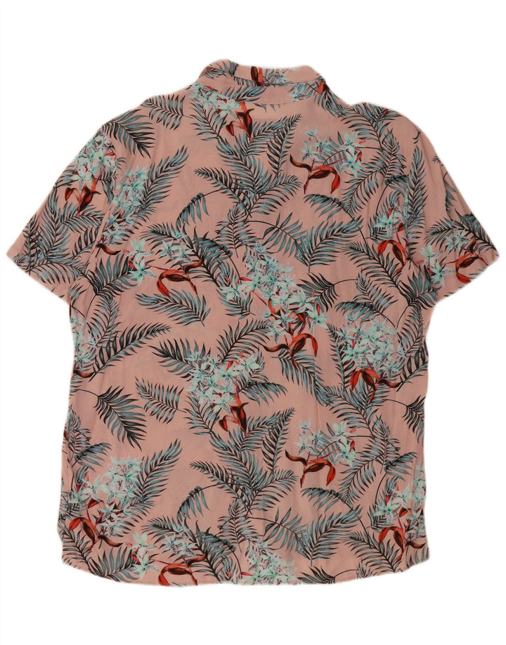 PULL & BEAR Herren Kurzarmhemd XL Rosa Blumen Viskose Hawaiianisch