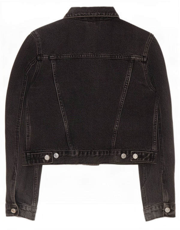 Topshop Damen Crop Denim Jacke UK 8 Small Schwarze Baumwolle
