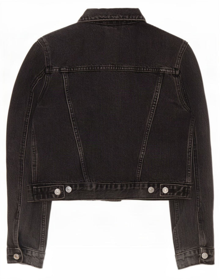 Topshop Damen Crop Denim Jacke UK 8 Small Schwarze Baumwolle