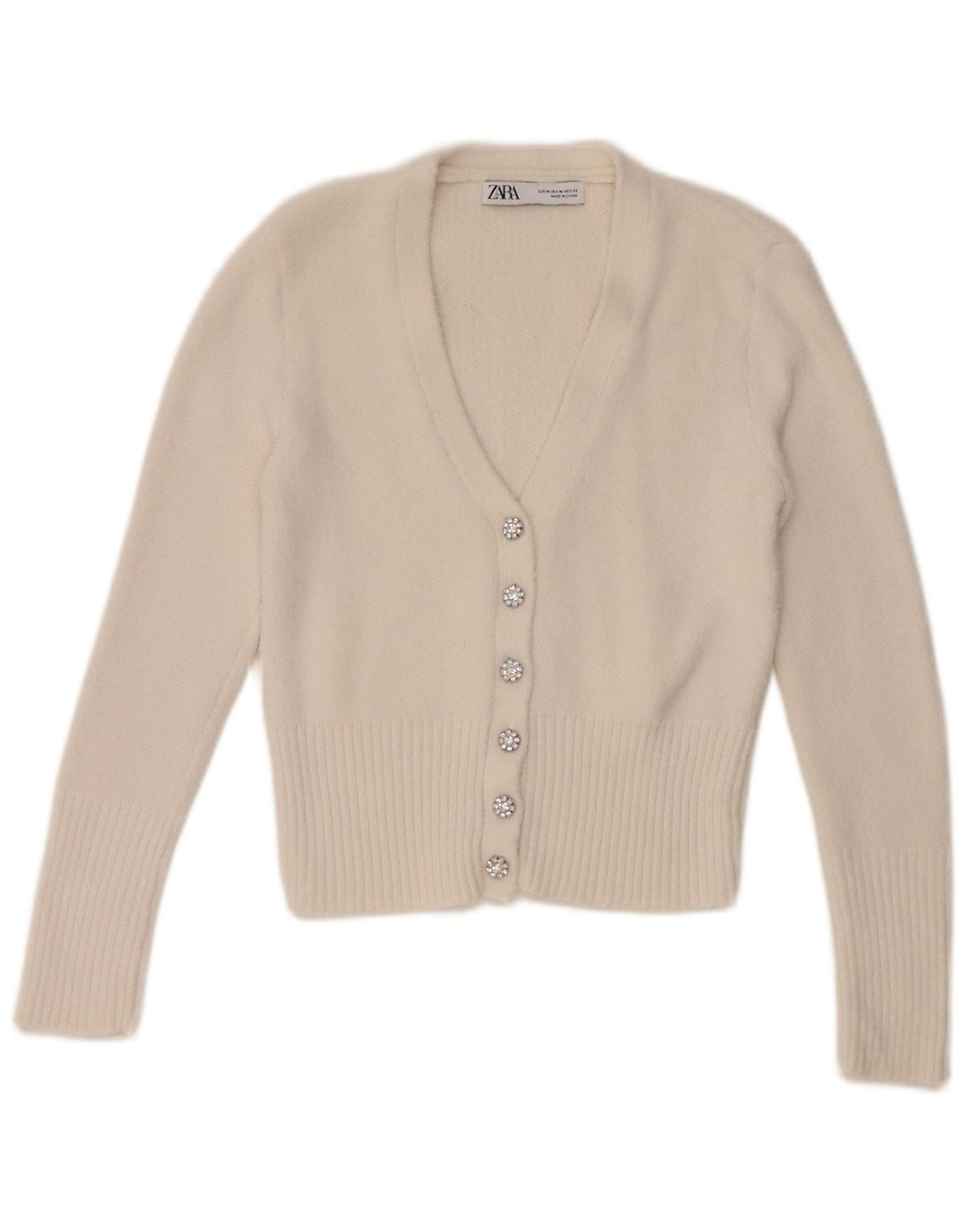 Zara Damen Crop Cardigan Pullover UK 12 Mittelweiß