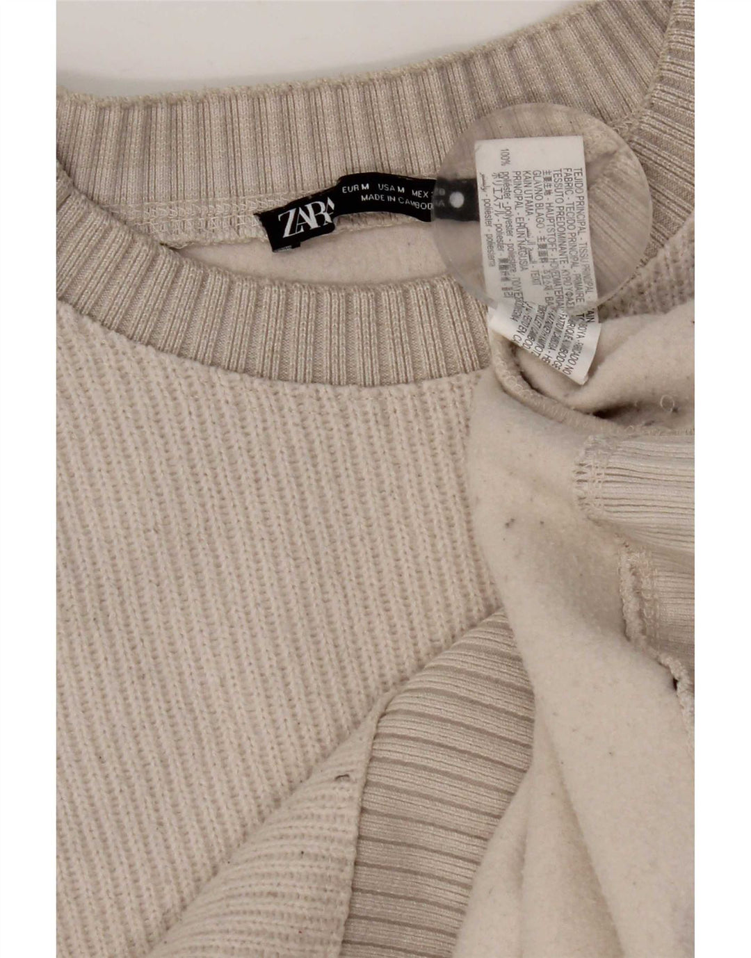 Zara Damen-Pullover mit Rundhalsausschnitt, Gr. 14, Medium, gebrochenes Weiß, Polyester