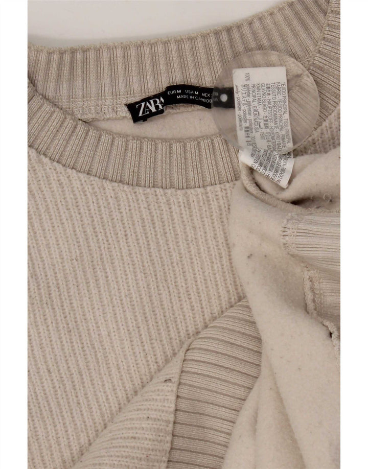 Zara Damen-Pullover mit Rundhalsausschnitt, Gr. 14, Medium, gebrochenes Weiß, Polyester