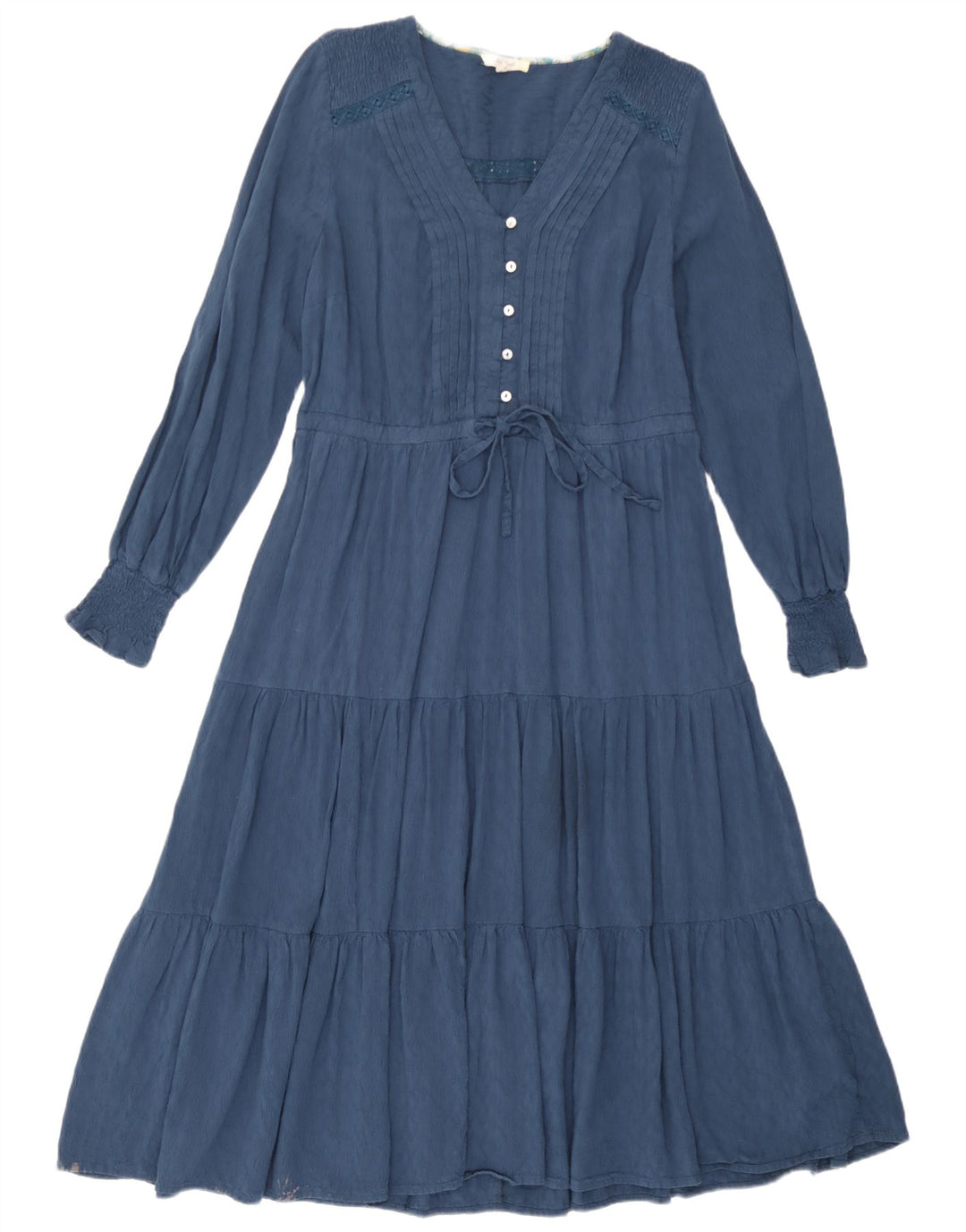 White Stuff Damen Langarm-Stufenkleid UK 12 Mittelblaue Viskose