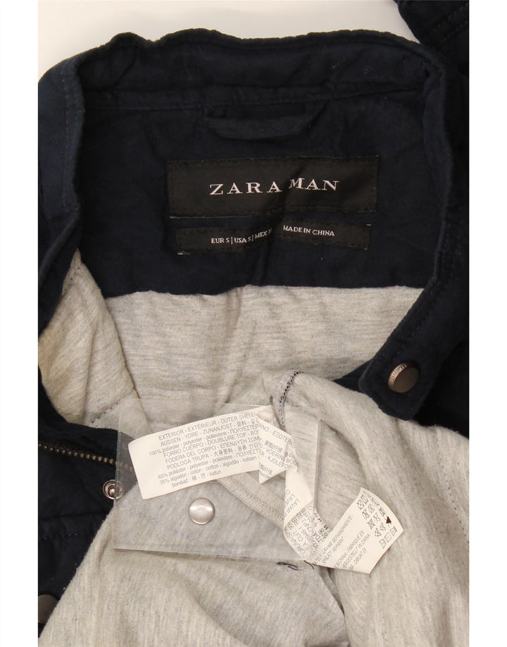 Zara Herren Wattierte Jacke UK 36 Small Marineblau Polyester