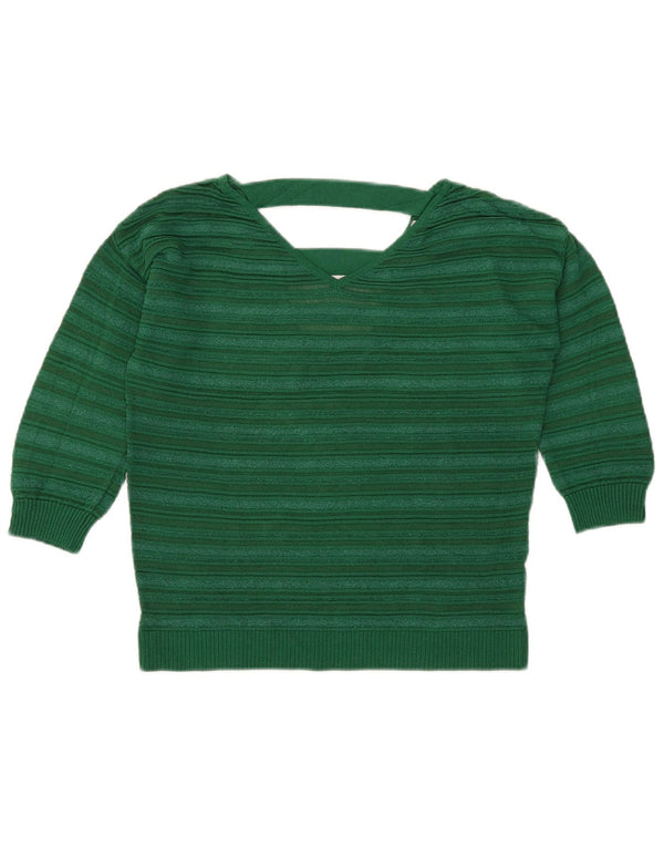Marella Womens Crop V-Ausschnitt Pullover Pullover UK 12 Mittelgrün gestreift