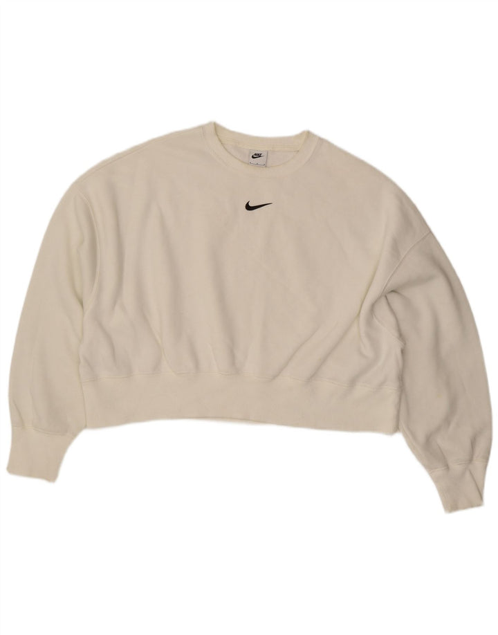 NIKE Womens Crop Oversized Sweatshirt Jumper UK 14 Medium White Cotton