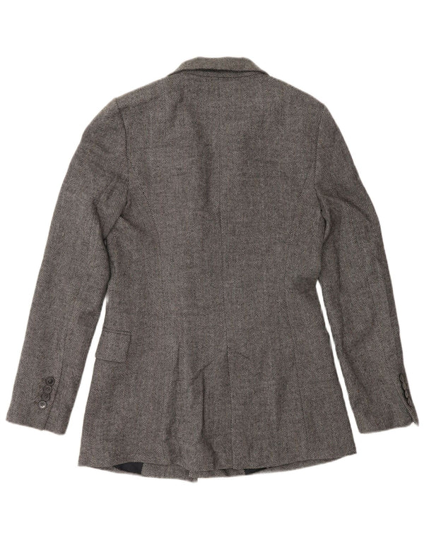 Zweireihiger Blazer für Damen von Zara, Gr. 10, Größe S, grau, Fischgrätmuster