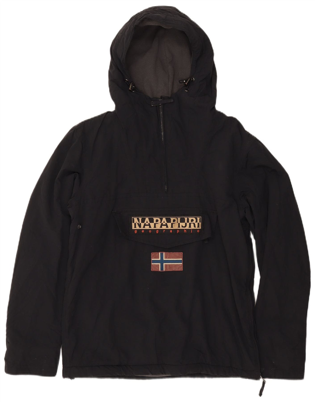 NAPAPIJRI Herren-Anorakjacke mit grafischer Kapuze, UK 36, Größe S, Schwarz, Polyester