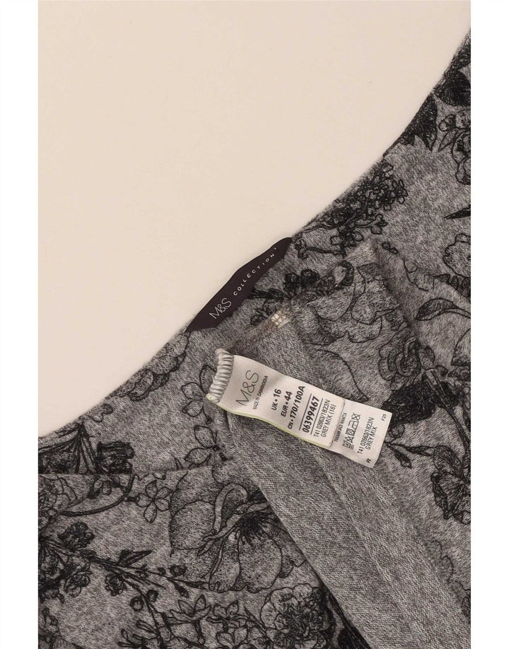 Marks & Spencer Damen-Top, 3/4-Ärmel, UK-Größe 44, Größe L, grau, geblümt, Polyester