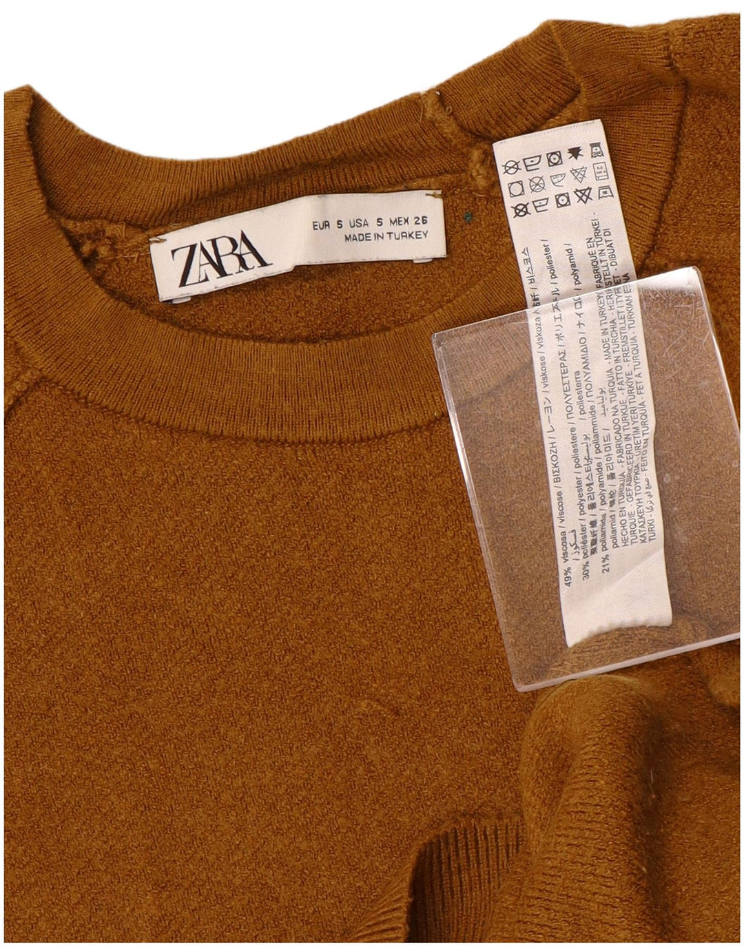 ZARA Damen Crop-Oversize-Pullover mit Rundhalsausschnitt, Gr. 10, Größe S, Braun