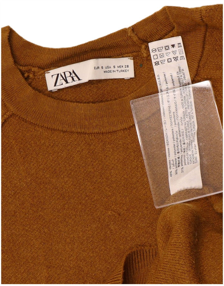 ZARA Damen Crop-Oversize-Pullover mit Rundhalsausschnitt, Gr. 10, Größe S, Braun