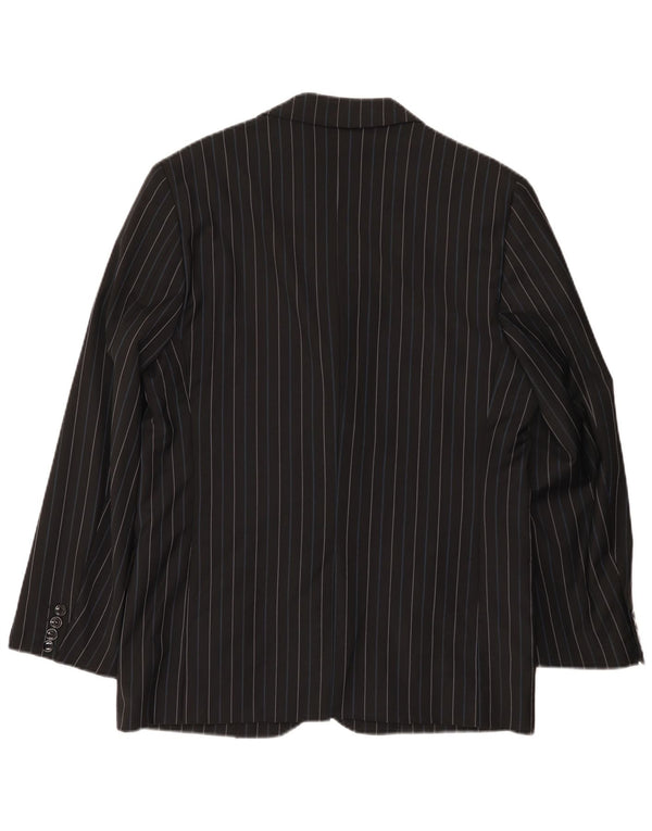 Peter & Sons Mens 3 Button Blazer Jacket IT 54 2XL Black Striped Wool