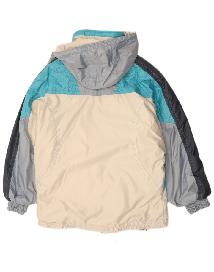 Vintage Damen-Skijacke mit Kapuze, EU 42, großes blaues Farbblock-Polyester