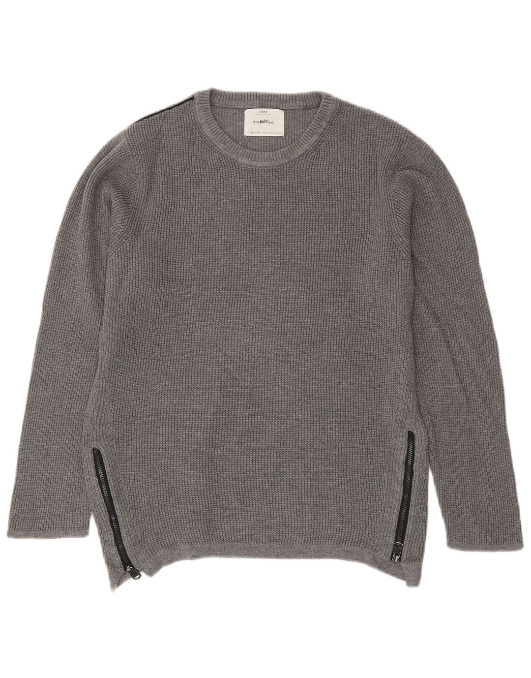 Zara Jungen-Pullover mit Rundhalsausschnitt, 9–10 Jahre, graue Baumwolle