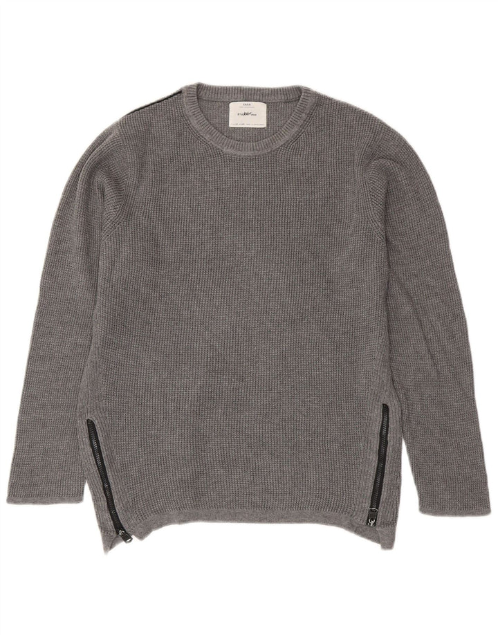 Zara Jungen-Pullover mit Rundhalsausschnitt, 9–10 Jahre, graue Baumwolle