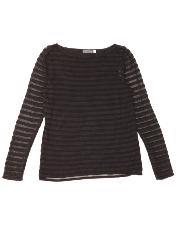 MINT VELVET Damen Durchsichtiges Top Langarm UK 14 Mittelschwarze Baumwolle