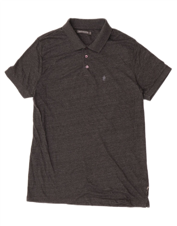 French Connection Herren-Poloshirt XL aus grau gefleckter Baumwolle