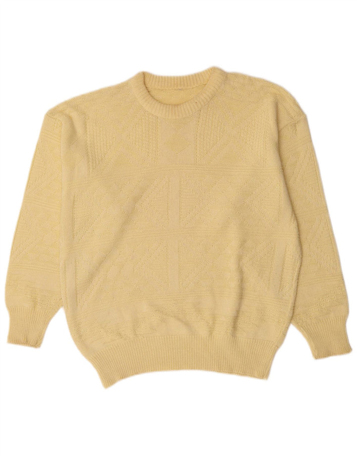 Vintage Herren-Pullover mit U-Boot-Ausschnitt, groß, gelb