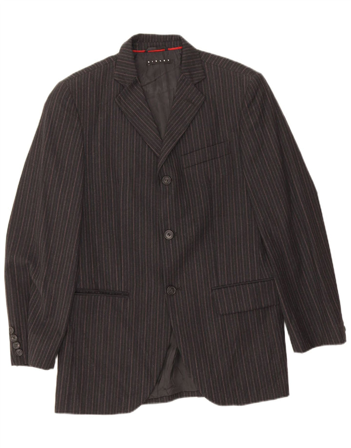 Sisley Herren-Blazer mit 3 Knöpfen, IT 46, kleine graue Nadelstreifen-Baumwolle