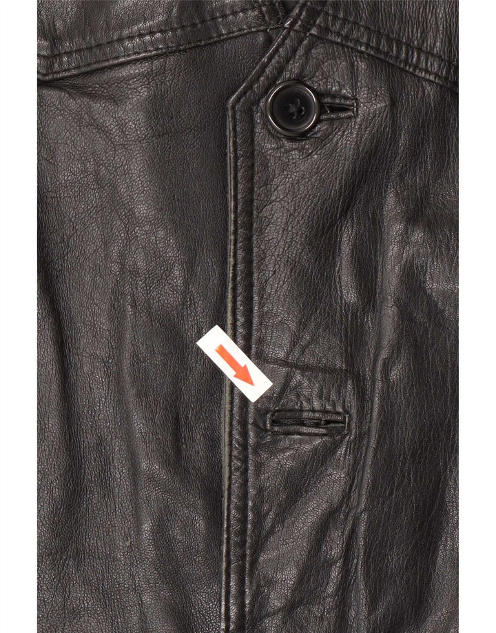 Vintage Damen Lederweste IT 52 2XL Schwarz