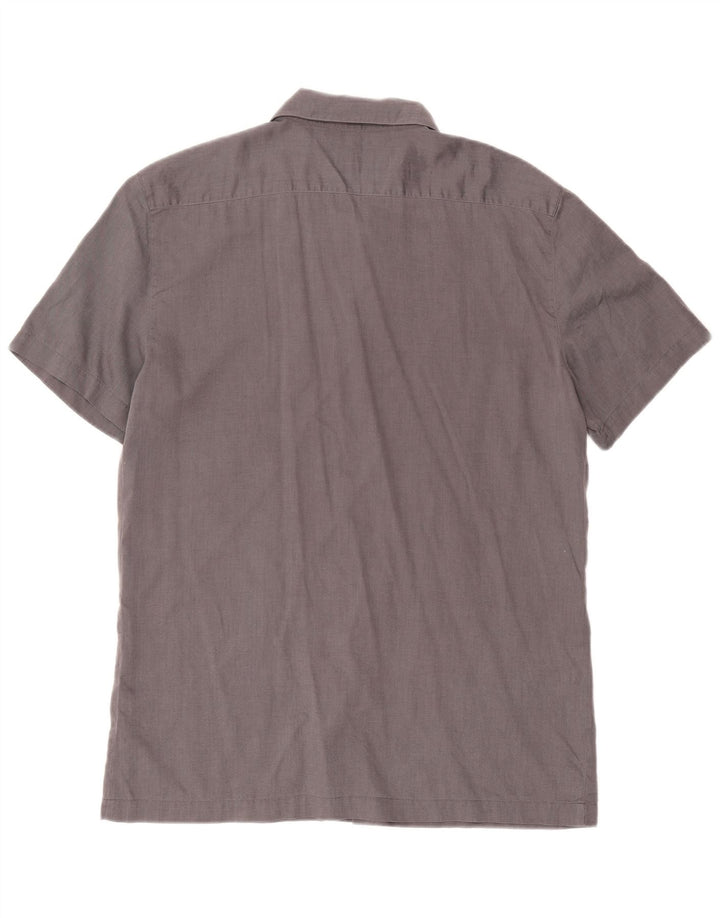 Trussardi Herren-Kurzarmhemd XL aus grauer Baumwolle mit Fischgrätenmuster