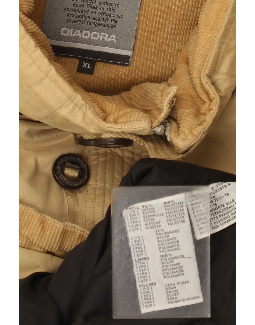 Diadora Herren Wattierte Jacke UK 42 XL Beige Baumwolle