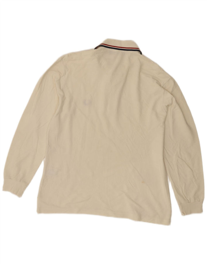 Fred Perry Herren-Langarm-Poloshirt, Größe S, cremefarbene Baumwolle