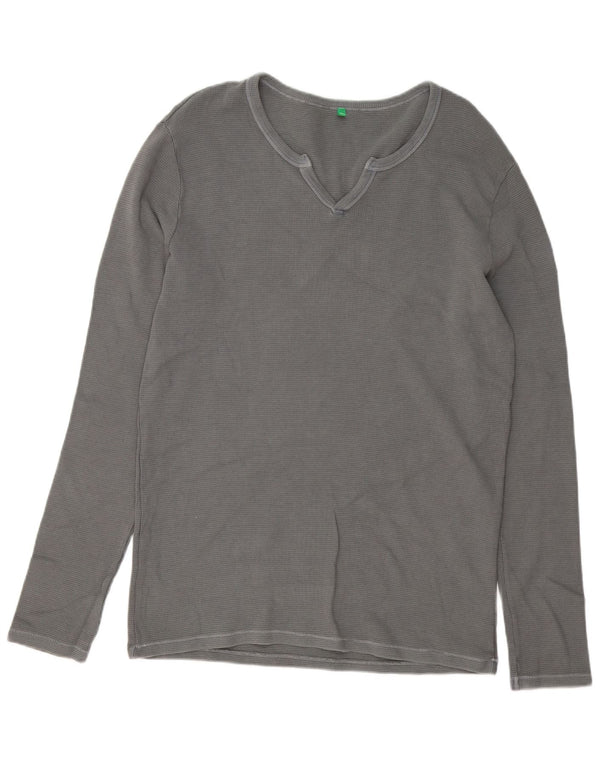 Benetton Herren-Oberteil, langärmelig, groß, aus grauer Baumwolle