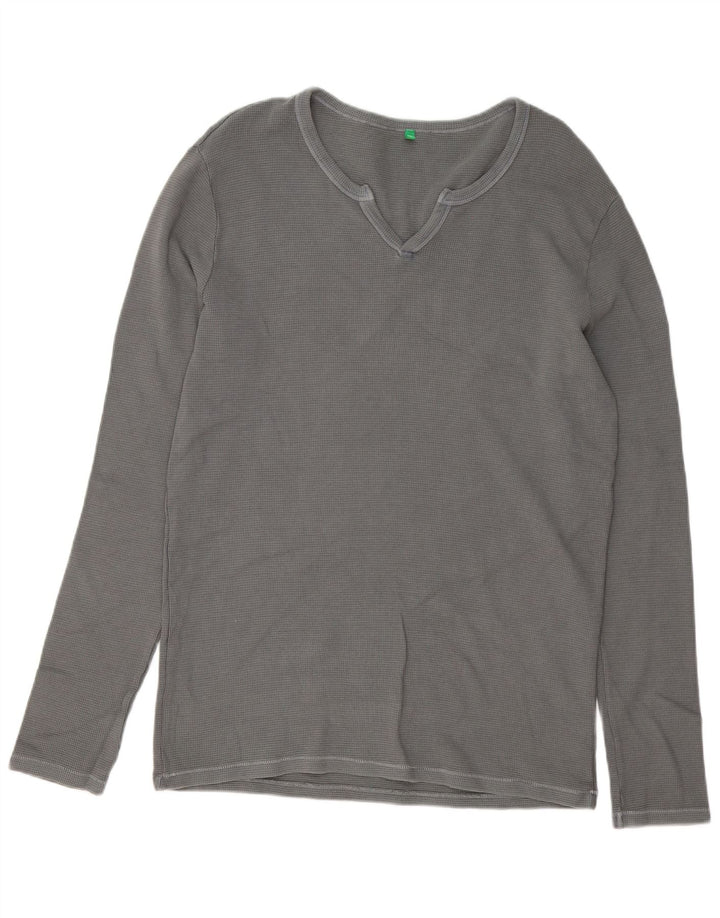 Benetton Herren-Oberteil, langärmelig, groß, aus grauer Baumwolle