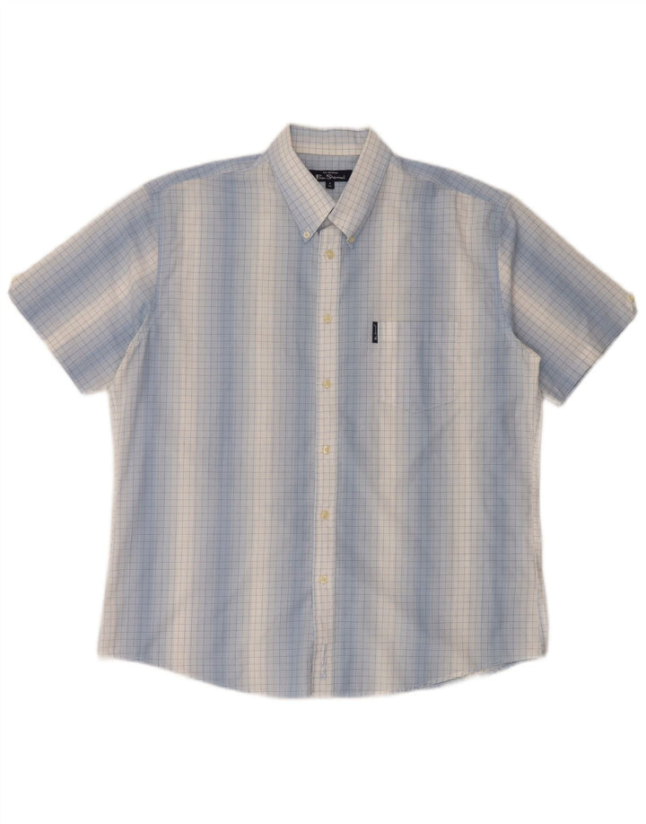 Ben Sherman Herren Kurzarmhemd 4XL Blau Gingham Baumwolle