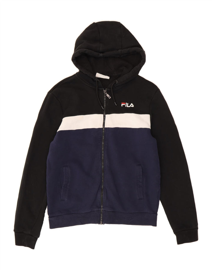 FILA Womens Zip Hoodie Sweater UK 14 Medium Multicoloured Colourblock Vintage Fila and Second-Hand Fila from Messina Hembry 