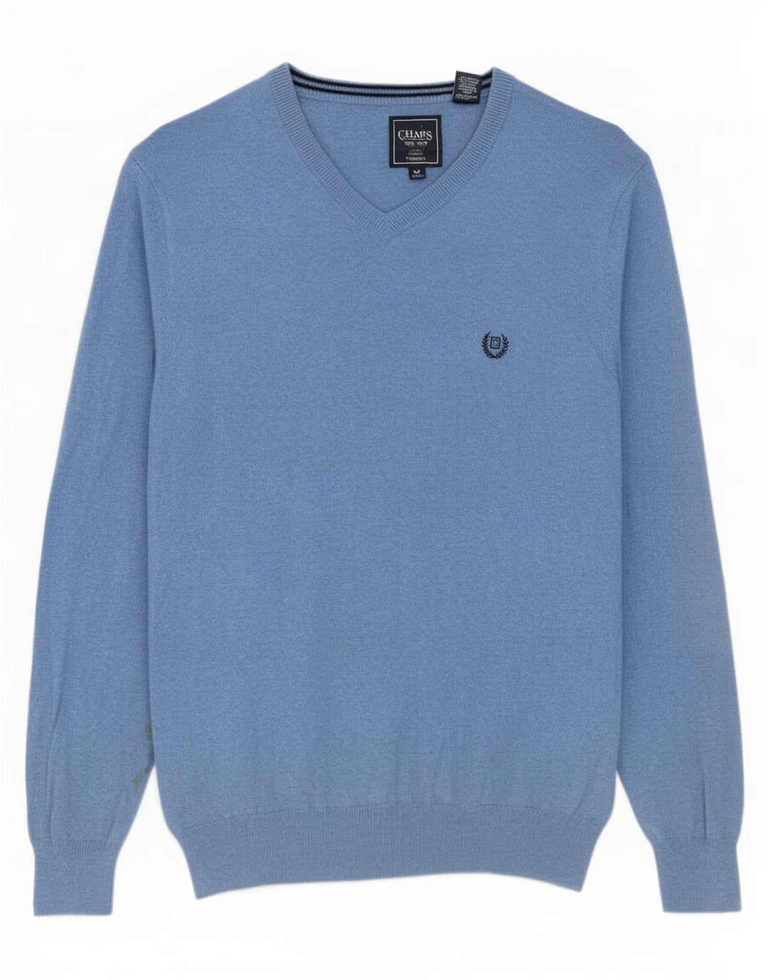 Chaps Herren-Pullover mit V-Ausschnitt aus mittelblauer Baumwolle