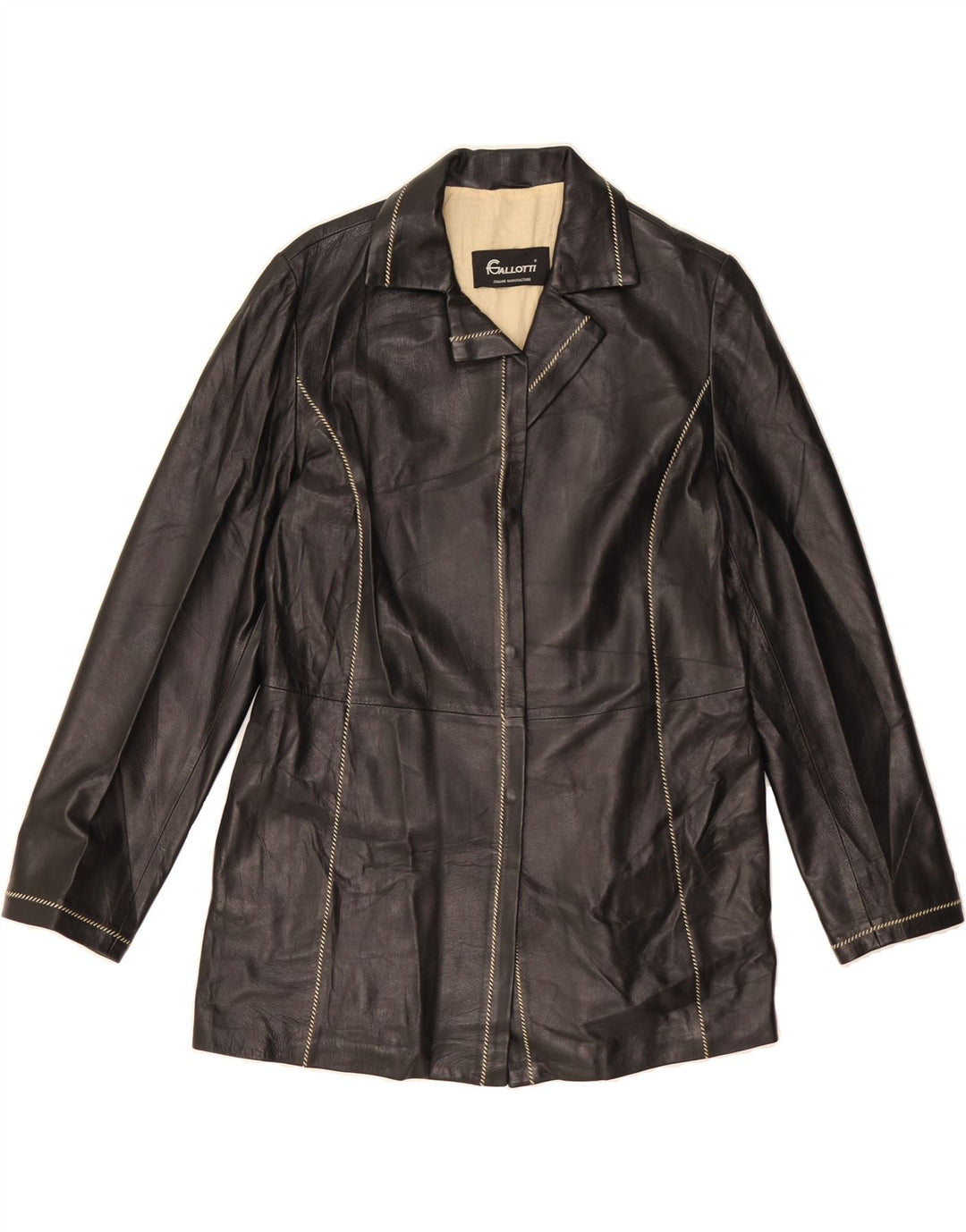 GALLOTTI Womens Leather Jacket IT 46 Large Black Leather Vintage Gallotti and Second-Hand Gallotti from Messina Hembry 