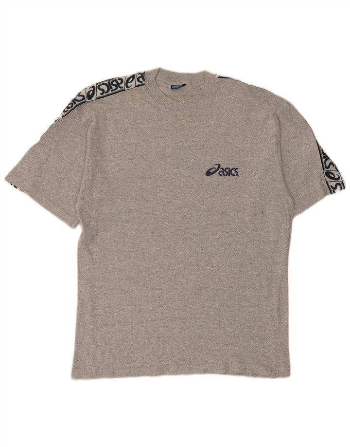 Asics Herren Grafik-T-Shirt-Oberteil aus mittelgrauer Colourblock-Baumwolle