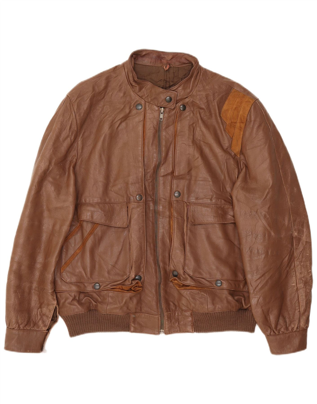 VINTAGE Damen Lederjacke IT 48 XL Braunes Leder