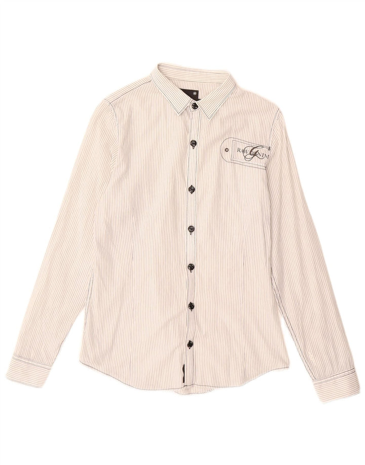 G-Star Damen Graphic Shirt UK 14 Mittelweiße Nadelstreifen-Baumwolle