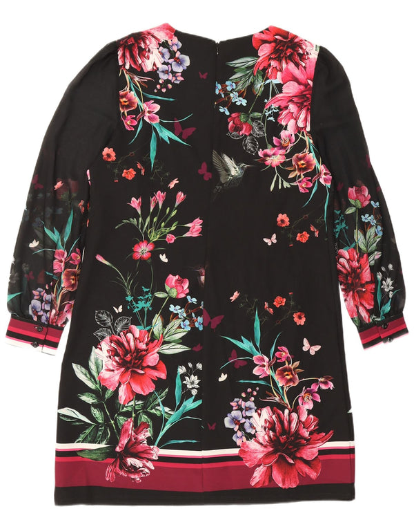 Next Langarm-Etuikleid für Damen, Gr. 44, Größe L, Schwarz, Blumenmuster, Polyester