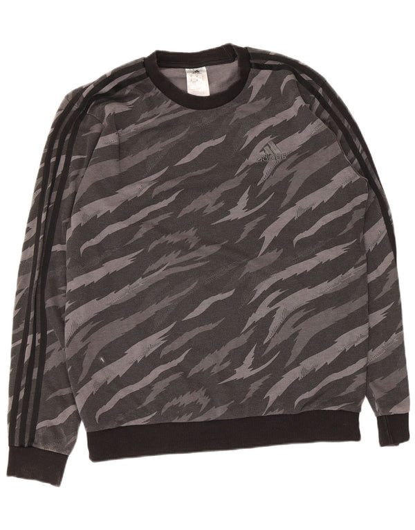 Adidas Herren Sweatshirt Pullover mittelgraue Baumwolle mit Animal-Print