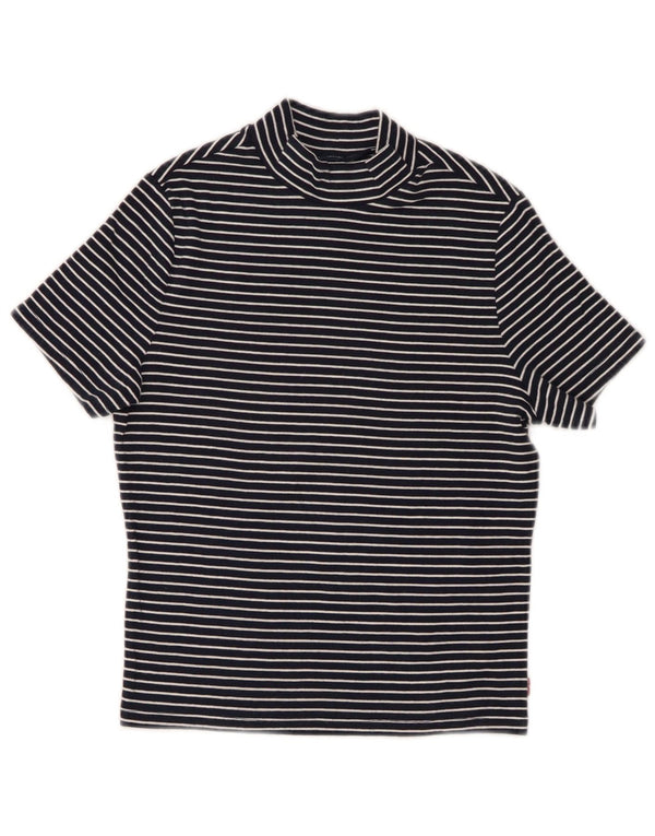 Levi's Damen Crop T-Shirt Top UK 10 Small Marineblaue Nadelstreifen-Baumwolle