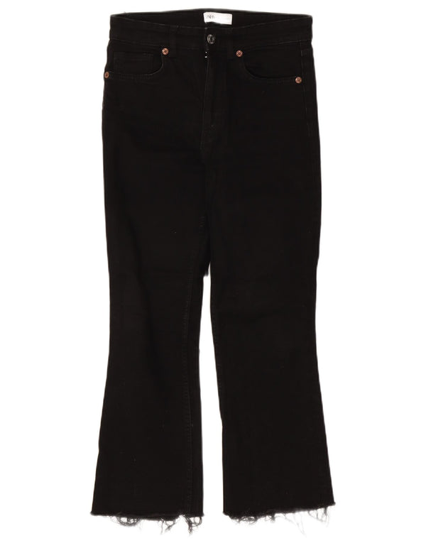 Zara Damen High Waist Crop Bootcut Jeans EU 38 Small W28 L25 Schwarze Baumwolle
